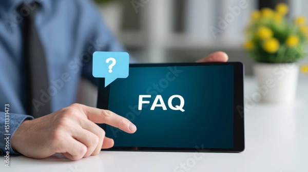 Fototapeta Business people click on "FAQ" to see the answers to their questions
