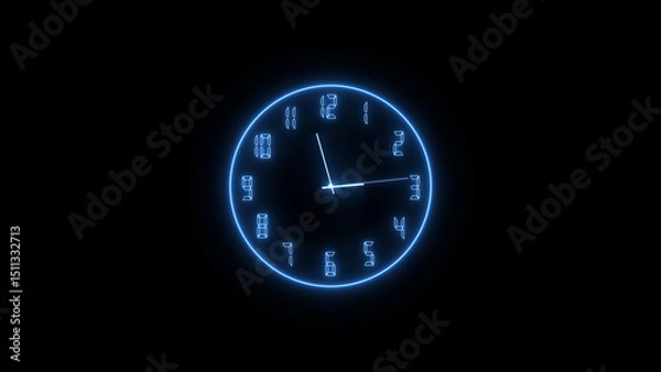 Obraz Abstract neon clock icon illustration. on a black background. 4k illustration. 