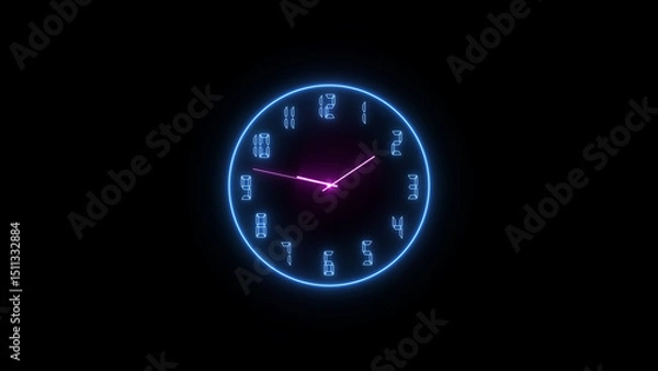 Obraz Abstract neon clock icon illustration. on a black background. 4k illustration. 