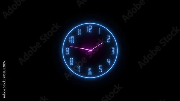 Obraz Abstract neon clock icon illustration. on a black background. 4k illustration. 