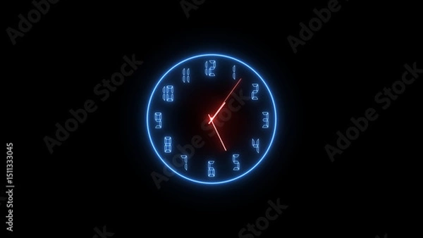 Obraz Abstract neon clock icon illustration. on a black background. 4k illustration. 
