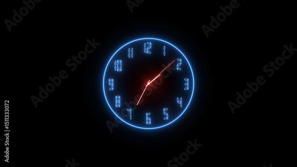 Obraz Abstract neon clock icon illustration. on a black background. 4k illustration. 