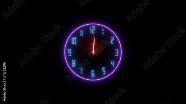 Obraz Abstract neon clock icon illustration. on a black background. 4k illustration. 