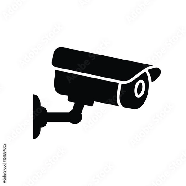 Obraz A simple black and white illustration of a security camera, representing surveillance, protection, and the use of technology for safety and monitoring.