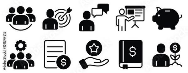 Obraz Organisation Icon Set Solid Style Collection representing structure coordination and management processes suitable for business planning team collaboration and productivity tools