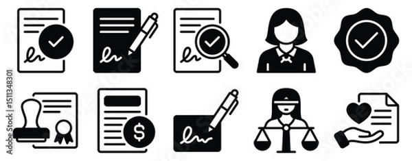 Fototapeta Notary Icon Set Solid Style Collection representing legal authentication and official documentation suitable for legal services administrative tasks and government-related applications