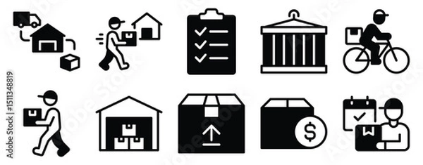 Fototapeta Logistic Icon Set Solid Style Collection representing transportation delivery and supply chain operations suitable for shipping services warehouse management and logistics platforms