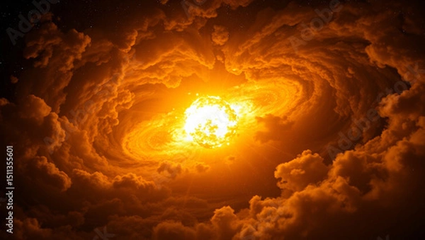 Obraz Fiery Celestial Vortex A Stunning Image of a Galactic Core Surrounded by Swirling Orange Clouds
