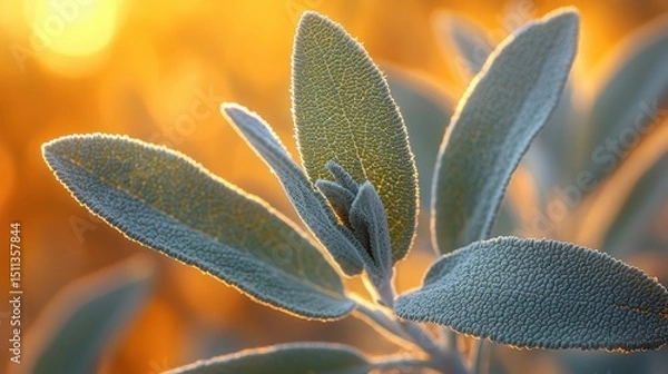 Obraz Wyoming sagebrush macro photography silvery-green leaves golden light natural texture close-up botanical detail western American flora desert plant sharp focus textural foliage background