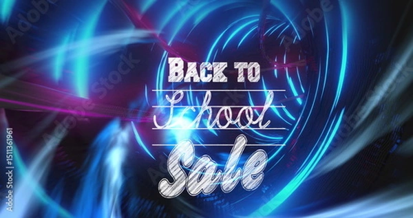 Obraz Image of back to school sale over tunnel made of neon lights on black background