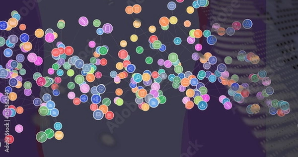 Fototapeta Image of network of connections over globe and shapes