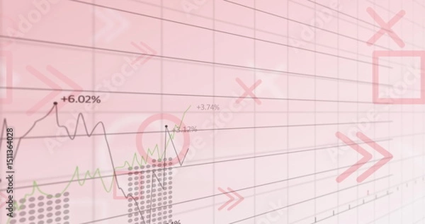 Obraz Image of shapes and graphs on light pink digital screen