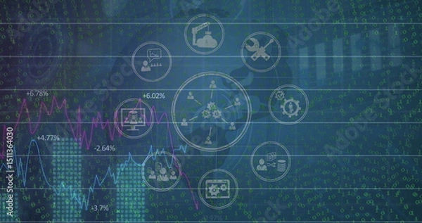 Fototapeta Image of financial connections over dark background
