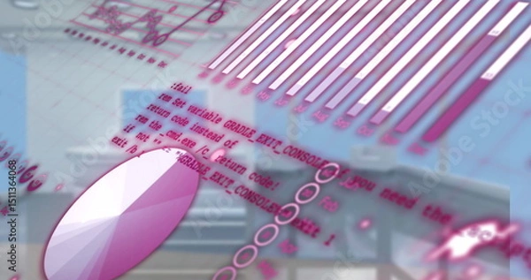Fototapeta Image of financial data processing over moving cogs