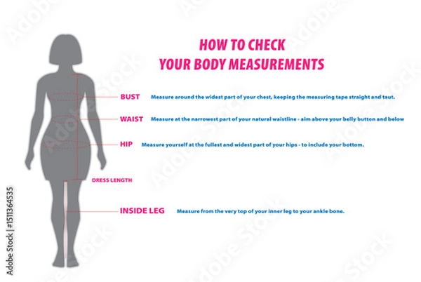 Fototapeta illustration of How to Check Your Body Measurements Guide or How to Check Your Body Measurements for Clothing Fit isolated.