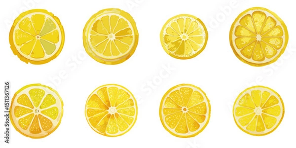 Obraz Multiple vector illustrations sliced lemon, watercolor style