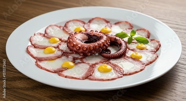 Fototapeta Octopus Carpaccio with Mustard and Basil