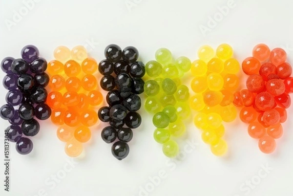 Fototapeta clear pixel picture of Six Different Flavors of Popping Boba Pearls on a White Background