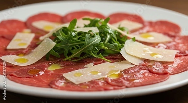 Fototapeta Beef Carpaccio with Arugula and Parmesan Cheese
