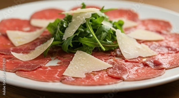 Fototapeta Beef Carpaccio with Arugula and Parmesan
