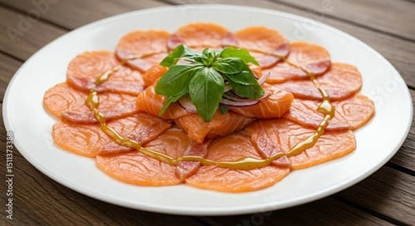 Fototapeta Salmon Carpaccio with Basil and Onion