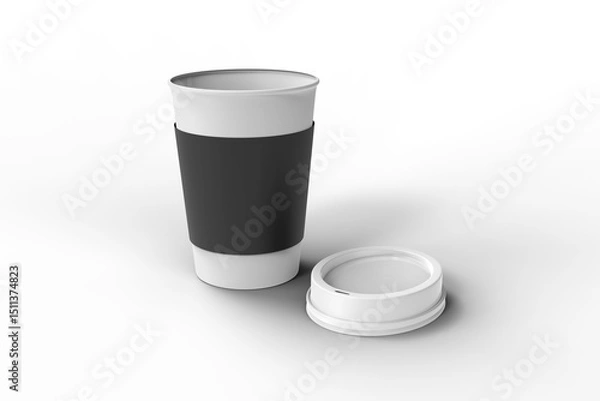 Fototapeta Coffee cup (White cap & black label) View #2 - isolated background and shadow - Exclusive Mockups for Branding and Packaging Design	