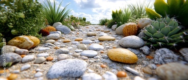 Obraz Serene Garden Path Stones, Succulents, and Sunlight