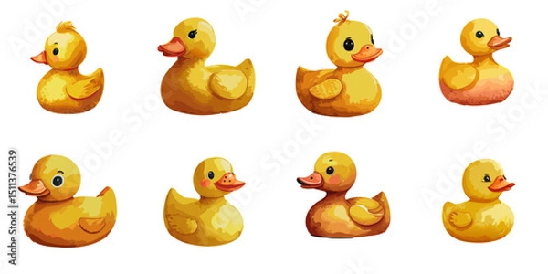 Obraz Multiple vector illustrations of rubber ducks, watercolor style