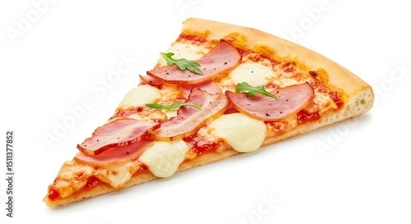 Fototapeta Slice of Pizza with Ham, Mozzarella and Arugula