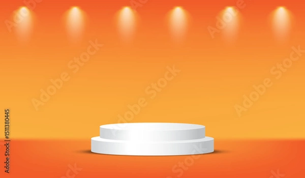 Obraz 3D White Podium with Orange Spotlight Background – Product Display Stage Template