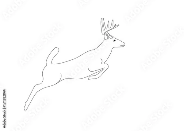 Fototapeta Black line drawing of a deer silhouette in a jumping pose, isolated on a background. Vector illustration.