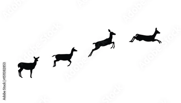Fototapeta Silhouette of a female deer in running and jumping pose, isolated on background. Vector illustration.