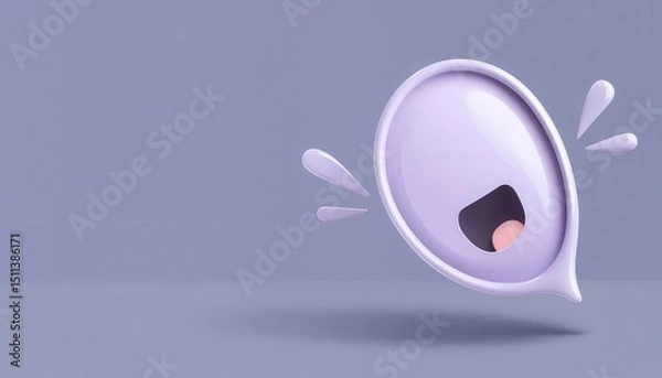 Obraz A glossy, purple cartoon balloon with a surprised expression and water splash shapes on a plain lavender background.