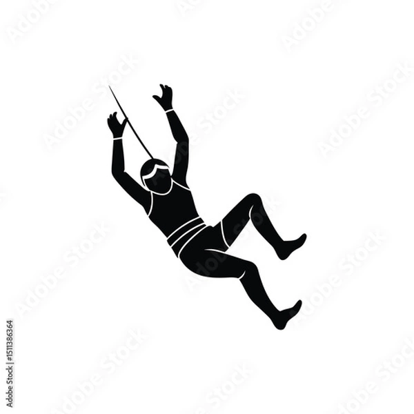Fototapeta Flat and Minimal bungee jumper falling silhouette icon vector illustration isolated on white background