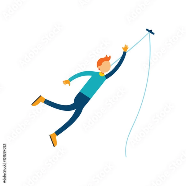 Fototapeta Flat and Minimal bungee jumper falling icon vector illustration isolated on white background