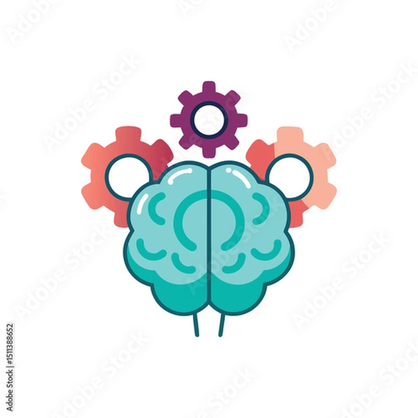 Fototapeta Flat and Minimal brain with gear symbols icon vector illustration isolated on white background 