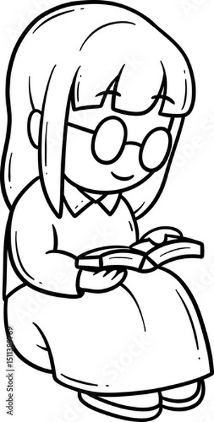 Fototapeta Girl Studying with Reading Book Outline