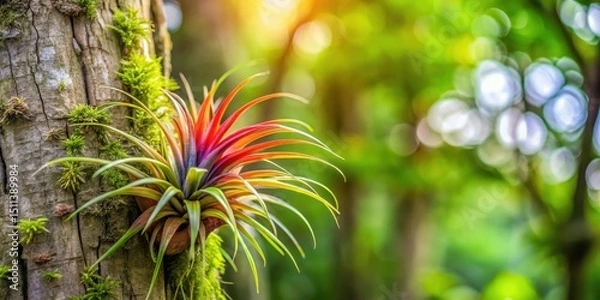 Obraz Air plant, Tillandsia ionantha, epiphyte on tree trunk, tillandsia, botany