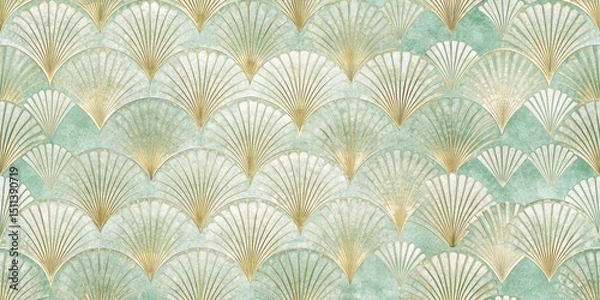 Obraz Classic scallop-inspired design for seamless repeat wallpaper with intricate gold accent details and delicate wave motifs in soft pastel hues