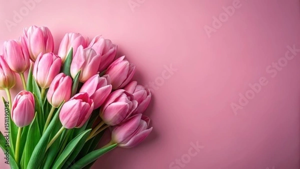 Obraz Elegant bouquet of pink tulips on soft pastel pink background