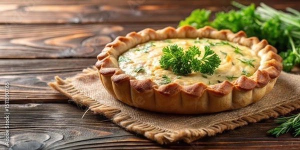 Obraz Karelian Pie with Rice Filling on Wooden Table