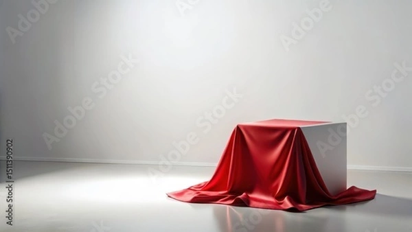 Obraz Empty cube with red silk cloth isolated on white background