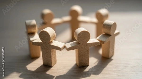 Obraz Group of wooden figures representing a shared vision framework in a strategic layout for team collaboration and success