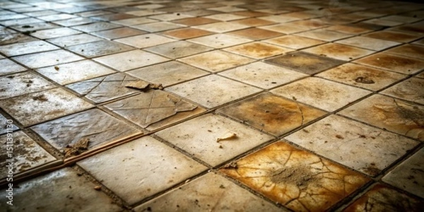 Obraz Dirt covered tile floor with old grout and cracks