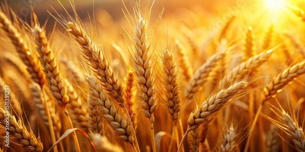 Fototapeta Close-up of wheat spikelets showing golden brown and black structures with intricate details