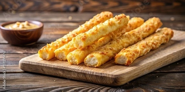 Obraz A close-up view of a freshly baked homemade cheese stick with a crispy exterior and gooey interior