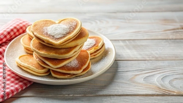 Obraz Fluffy heart-shaped pancakes on a plate