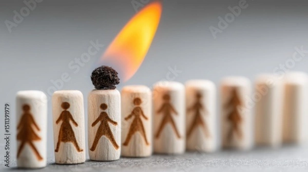 Obraz Burning match passed between a group of people symbolizing the torch of succession planning and leadership transition concept