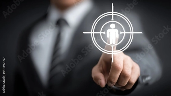 Obraz Individual pointing at a located at the center of a circle representing talent acquisition strategy