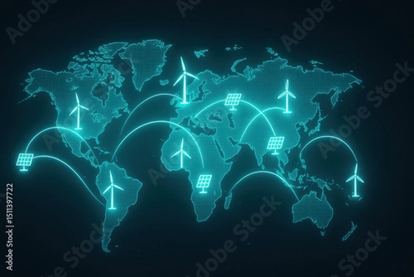 Obraz Digital world map with glowing connections, modern network visualization, technology theme, ideal for global communication concepts.